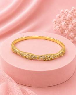 Elegant Geometric CZ Gold-Plated Hinged Bangle | Cubic Zirconia Studded Kada Bracelet for Women