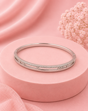 Trendy Dual Line Fancy American Diamond Kada / Silver Plated Bracelet for Women & Girls