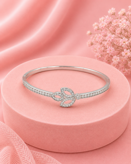 Fancy Stylish Silver Leaf Kada | Trending American Diamond Bracelet for Women