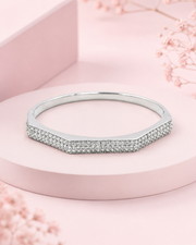Fancy Stylish Hexagonal American Diamond Kada | Silver Plated Partywear Bracelet