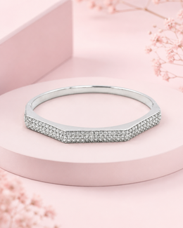 Fancy Stylish Hexagonal American Diamond Kada | Silver Plated Partywear Bracelet