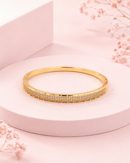 Stylish Gold-Plated CZ Kada | Fancy Partywear American Diamond Bangle for Women | Free Size Openable Bracelet