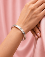 Stylish Silver Fancy Textured Kada | Partywear Stone Studded Bracelet for Women