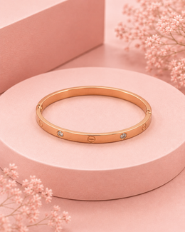 Fancy Stylish Rose Gold Screw Design Stone Studded Partywear Bangle / Kada