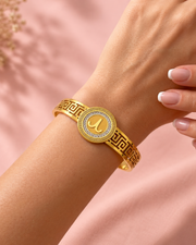 Fancy Gold Plated Greek Pattern Kada | Stylish Crystal Bracelet | Trending Partywear Jewelry