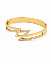 Stylish Geometric Z-Pattern Gold Plated American Diamond Cuff Bracelet for Women