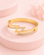 Stylish Geometric Z-Pattern Gold Plated American Diamond Cuff Bracelet for Women