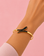 Fancy Designer Snake Kada | Stylish Gold Plated Black Stone Bracelet for Girls | Partywear Jewelry