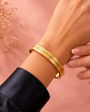 Fancy Gold Plated Geometric Kada | Stylish Daily Wear Bangle | Partywear Unisex Bracelet
