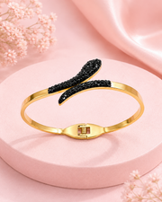 Fancy Designer Snake Kada | Stylish Gold Plated Black Stone Bracelet for Girls | Partywear Jewelry