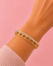Fancy Stylish Wavy Golden Bangle with White Stones | Partywear Kada for Women & Girls