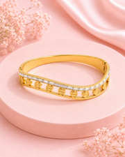 Fancy Stylish Wavy Golden Bangle with White Stones | Partywear Kada for Women & Girls
