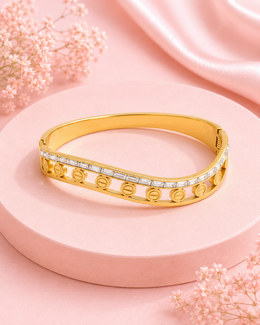 Fancy Stylish Wavy Golden Bangle with White Stones | Partywear Kada for Women & Girls