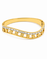 Fancy Stylish Wavy Golden Bangle with White Stones | Partywear Kada for Women & Girls