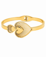 Heart to Heart Gold Plated Kada Bracelet for Women | Laser Cut Designer Cuff | Stainless Steel Jewelry | Gold