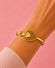 Heart to Heart Gold Plated Kada Bracelet for Women | Laser Cut Designer Cuff | Stainless Steel Jewelry | Gold