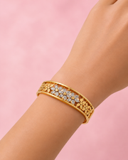 Fancy Gold Plated Floral Kada / Stylish Partywear Flower Bangle for Women