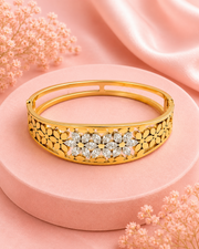 Fancy Gold Plated Floral Kada / Stylish Partywear Flower Bangle for Women