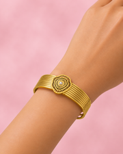 Trending Stylish Gold-Plated Fancy Partywear Pearl Kada / Cuff Bangle