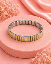 Fancy Stylish Dual Tone Flexible Bracelet | Trendy Gold-Silver Mix Stretchable Wristband for Boys & Girls | Free Size Partywear Item