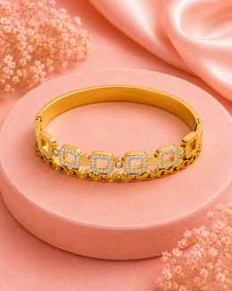Fancy Stylish Dual-Layer Gold Plated Square Kada | Trending Partywear Stone Bracelet for Women