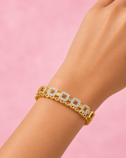 Fancy Stylish Dual-Layer Gold Plated Square Kada | Trending Partywear Stone Bracelet for Women