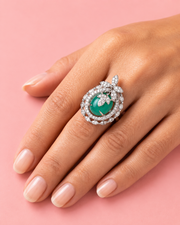 tylish Mint Green Stone Silver Plated Adjustable Cocktail Ring for Women and Girls