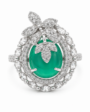 tylish Mint Green Stone Silver Plated Adjustable Cocktail Ring for Women and Girls