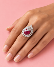 Stylish Ruby Red Cocktail Ring - Fancy Partywear Adjustable Ring for Women