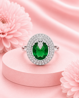 Stylish Fancy Green Emerald Stone Cocktail Ring | Adjustable Partywear Ring for Women