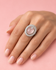 Fancy Pink Stone Adjustable Cocktail Ring | Stylish Partywear Diamond Look Ring for Women