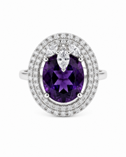 Fancy Purple Diamond-Look Adjustable Cocktail Ring / Stylish Partywear Ring