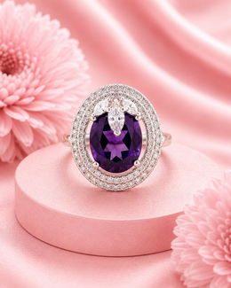 Fancy Purple Diamond-Look Adjustable Cocktail Ring / Stylish Partywear Ring