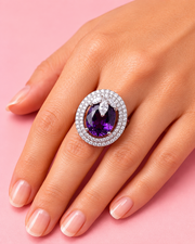 Fancy Purple Diamond-Look Adjustable Cocktail Ring / Stylish Partywear Ring