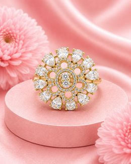 Stylish Fancy AD Stone Adjustable Big Cocktail Ring | Partywear Gold Plated Ring for Women