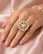 Stylish Fancy AD Stone Adjustable Big Cocktail Ring | Partywear Gold Plated Ring for Women