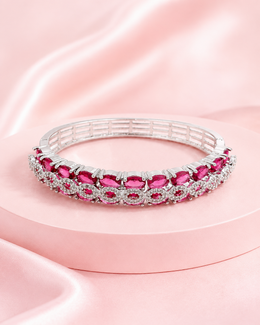 Fancy Stylish Ruby Red American Diamond Openable Kada / Partywear Bracelet