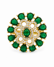 Fancy Stylish Green Emerald Floral Adjustable Partywear Ring