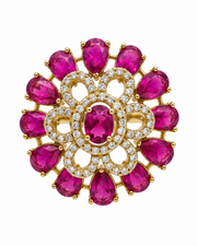 Stylish Pink Floral Fancy Partywear Ring | Trendy Big Stone Adjustable Ring