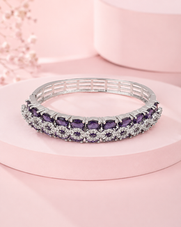 Fancy Amethyst Purple AD Kada | Stylish Partywear Silver Bangle | Trendy Jewellery for Women