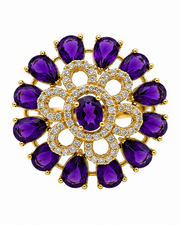 Fancy Purple Diamond Flower Ring / Stylish Partywear Adjustable Ring for Women