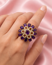 Fancy Purple Diamond Flower Ring / Stylish Partywear Adjustable Ring for Women
