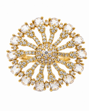 Fancy Stylish Gold Plated Big Flower Partywear Ring / Adjustable AD Ring for Women