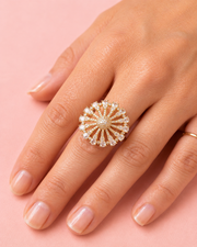 Fancy Stylish Gold Plated Big Flower Partywear Ring / Adjustable AD Ring for Women
