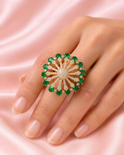 Fancy Stylish Emerald Green Big Size Partywear Ring (Adjustable)