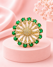 Fancy Stylish Emerald Green Big Size Partywear Ring (Adjustable)