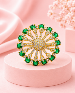 Fancy Stylish Emerald Green Big Size Partywear Ring (Adjustable)