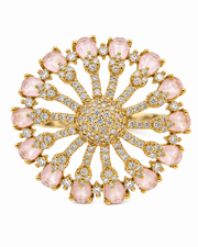 Stylish Rose Pink Partywear Statement Ring | Fancy AD Gold Plated Adjustable Ring for Women & Girls