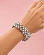 Fancy Stylish American Diamond Partywear Kada | Silver-Plated Designer Bracelet