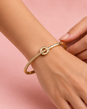 Stylish Gold-Plated American Diamond Studded Oval Kada Bangle for Women and Girls